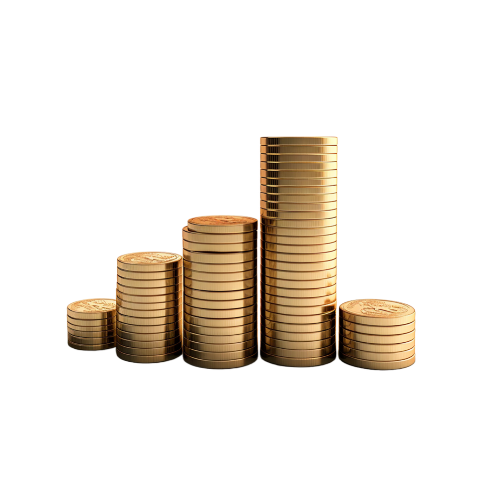 AI generated stacks of golden coins on transparent background PNG image