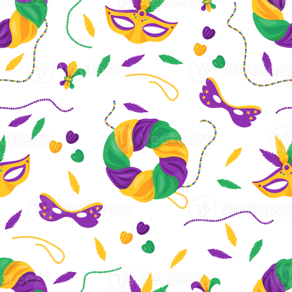 Mardi Gras carnival seamless pattern.  King Cake png