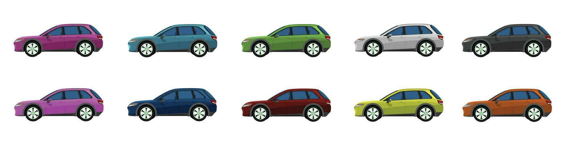 Vector or Illustrator of hatchback cars colorful collection. Design of electric vehicles car. Colorful cars with separate layers. On isolated white background.