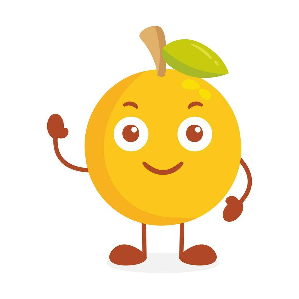 Vector orange fruit cartoon character waving hand