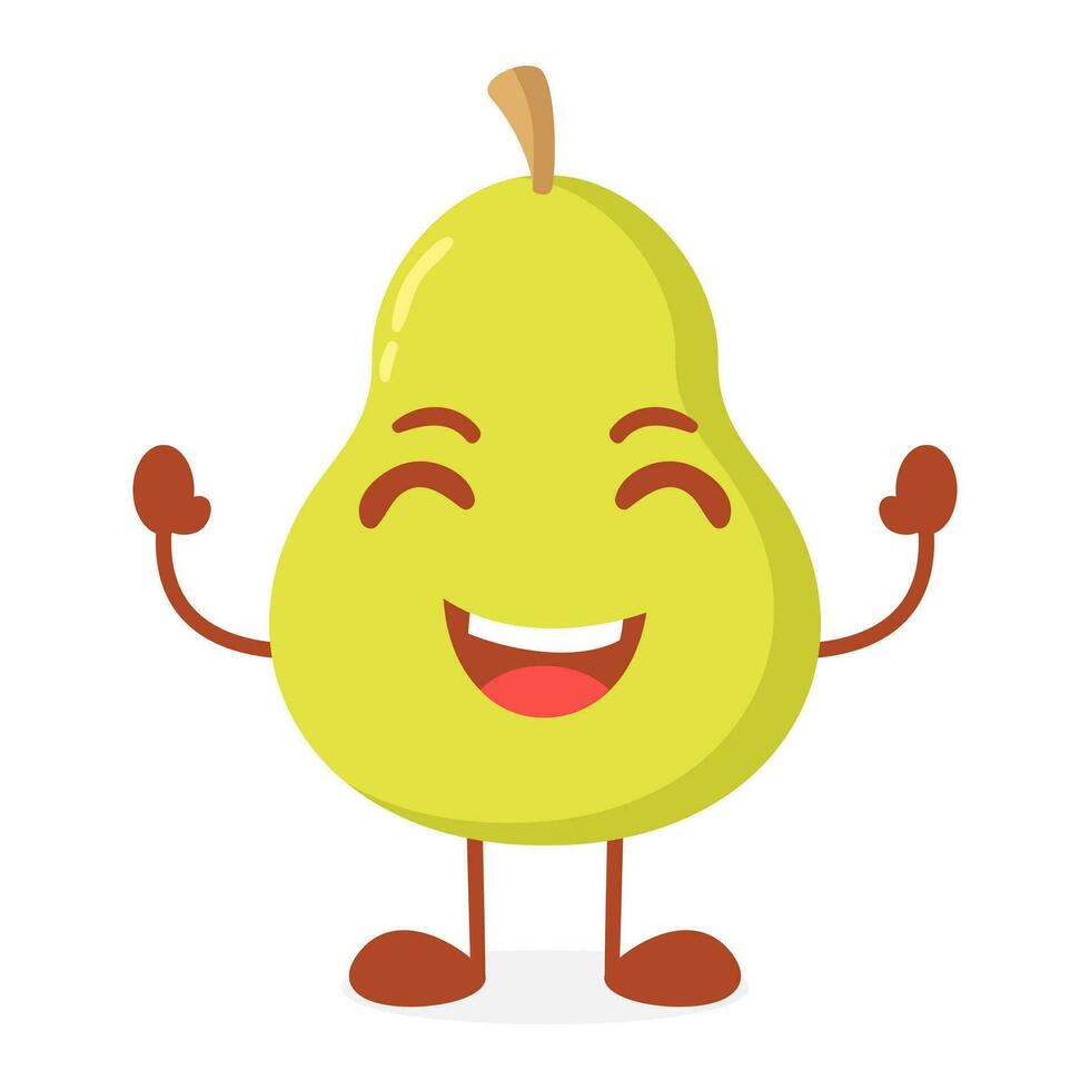 Vector avocado fruit cartoon character raising both hands while laughing