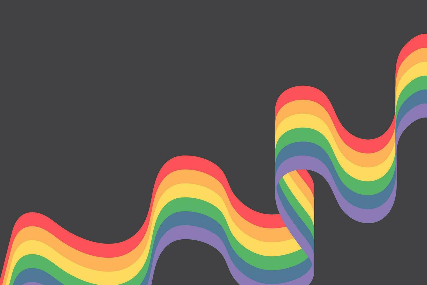 horizontal bandera con arco iris curvo cinta, dedicado a lgbt orgullo mes o orgullo día en gris antecedentes. óptico 3d Arte. vector ilustración