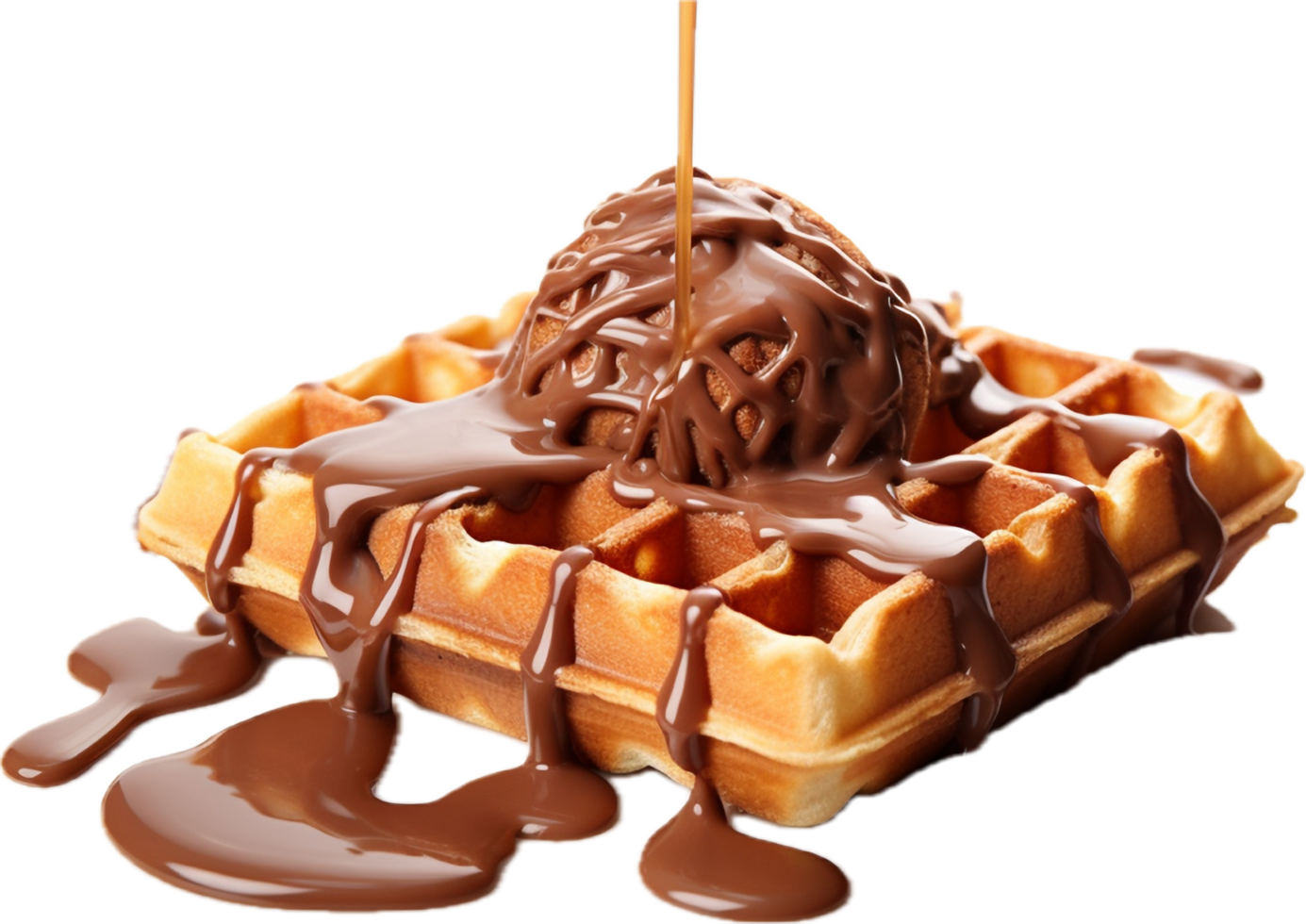 ai gerado derramando chocolate sobre Belga waffle png