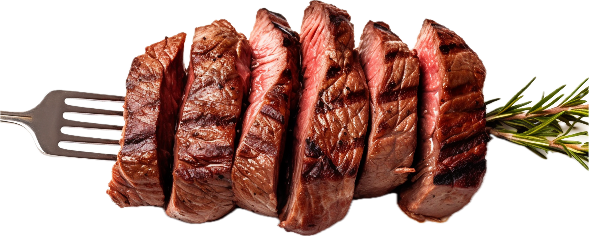 AI generated slices of beef steak on a frok png
