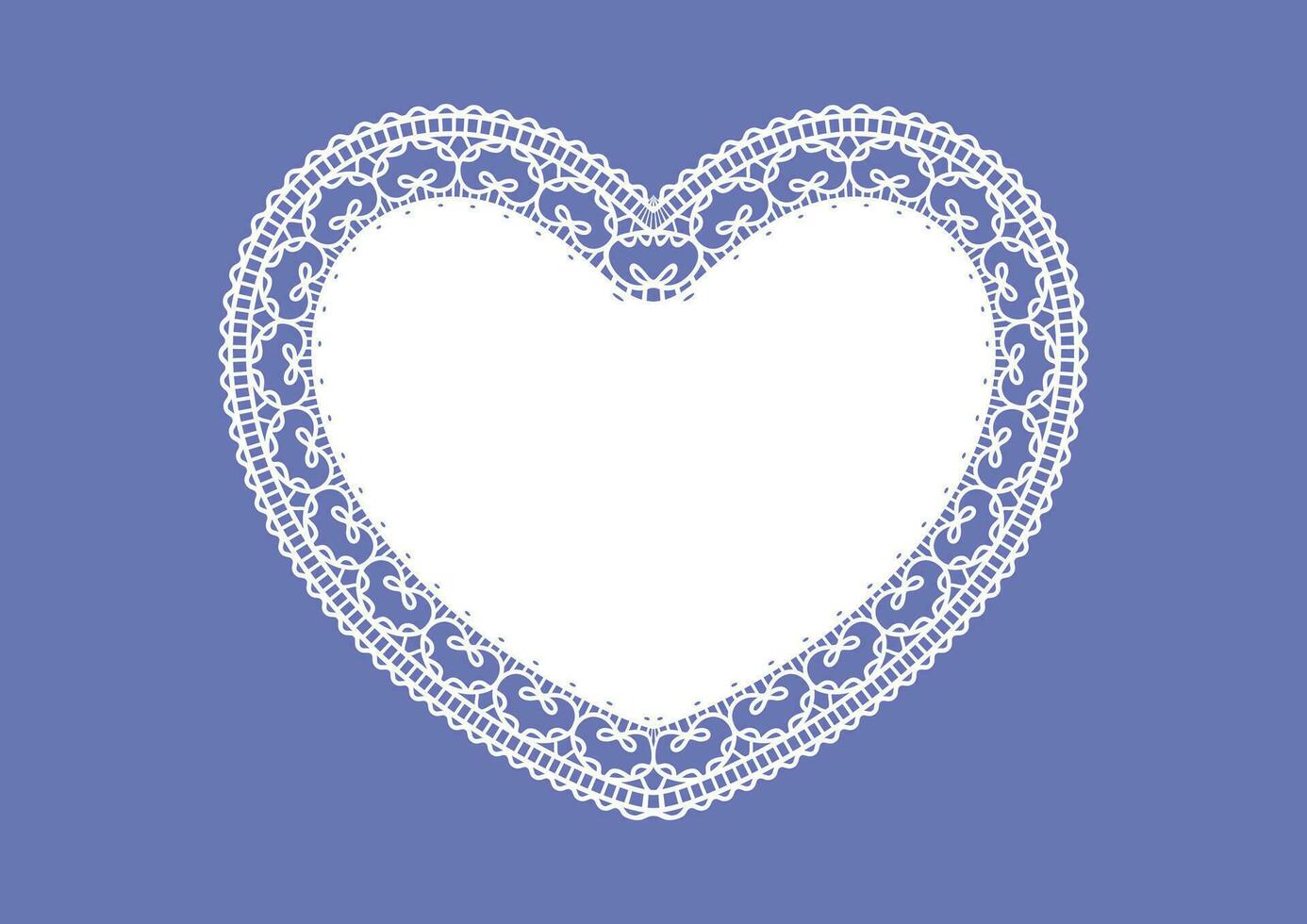 White lace heart, greeting card Happy Valentines day design background, ornamental flowers band Abstract Template frame Lace Doily, isolated on beige background vector illustration