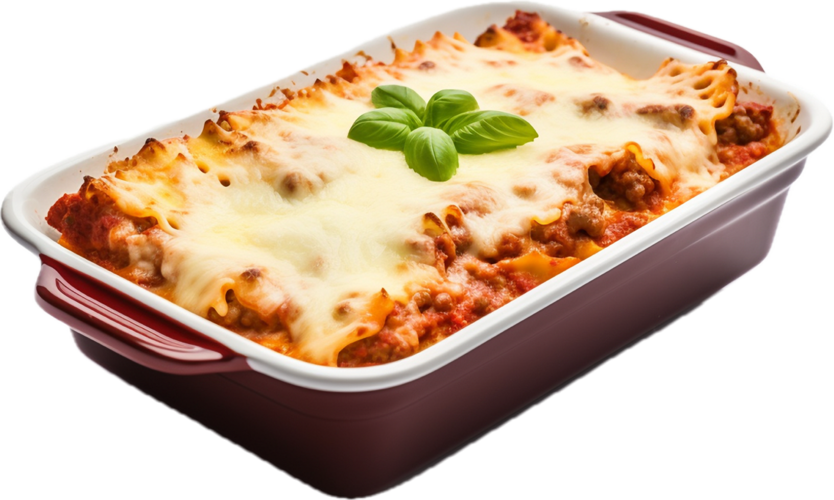 Lasagna in baking dish png with AI generated.