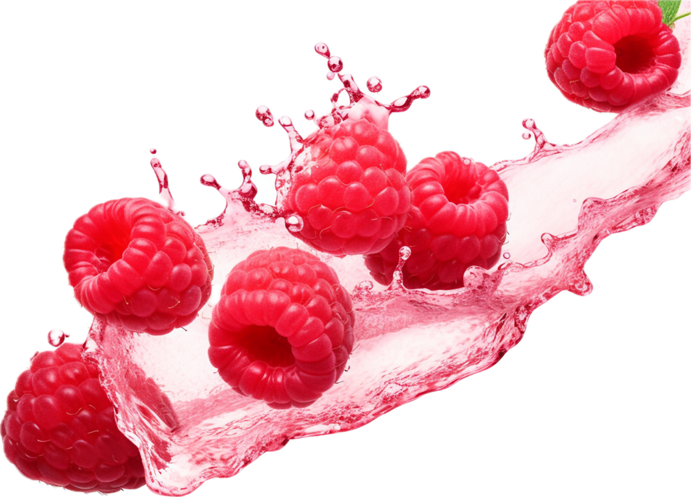 Raspberries in juice splash png with AI generated.