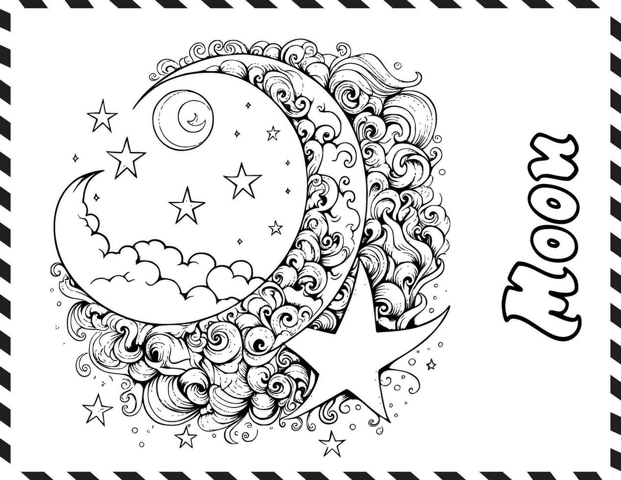 creciente Luna colorante paginas para niños vector