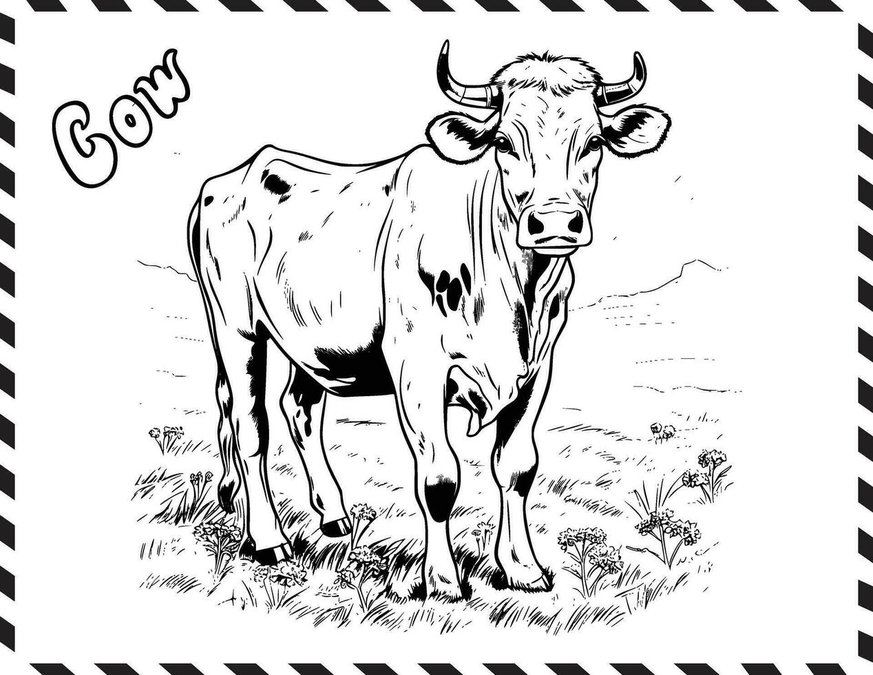 Cow Coloring Page For Kids vector