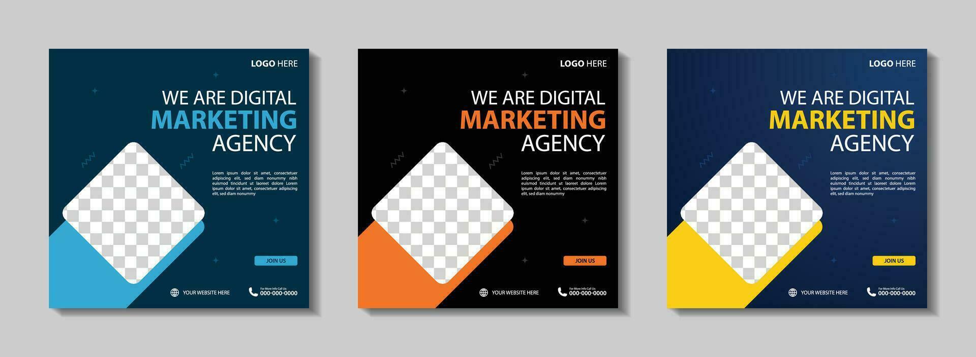 Marketing Agency Social Media Post, Digital Marketing Web Banner, Corporate Square Flyer Template. Vector illustration with Space to add pictures minimal and modern design.