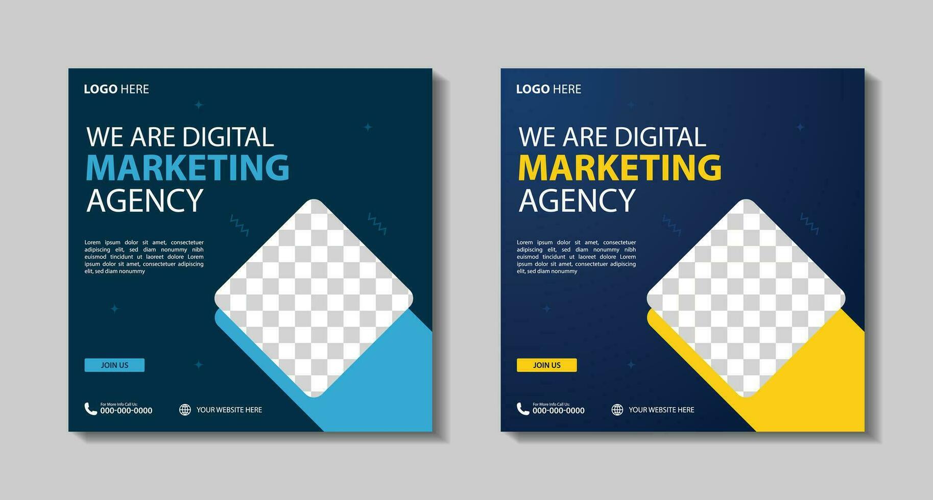 Marketing Agency Social Media Post, Digital Marketing Web Banner, Corporate Square Flyer Template. Vector illustration with Space to add pictures minimal and modern design.