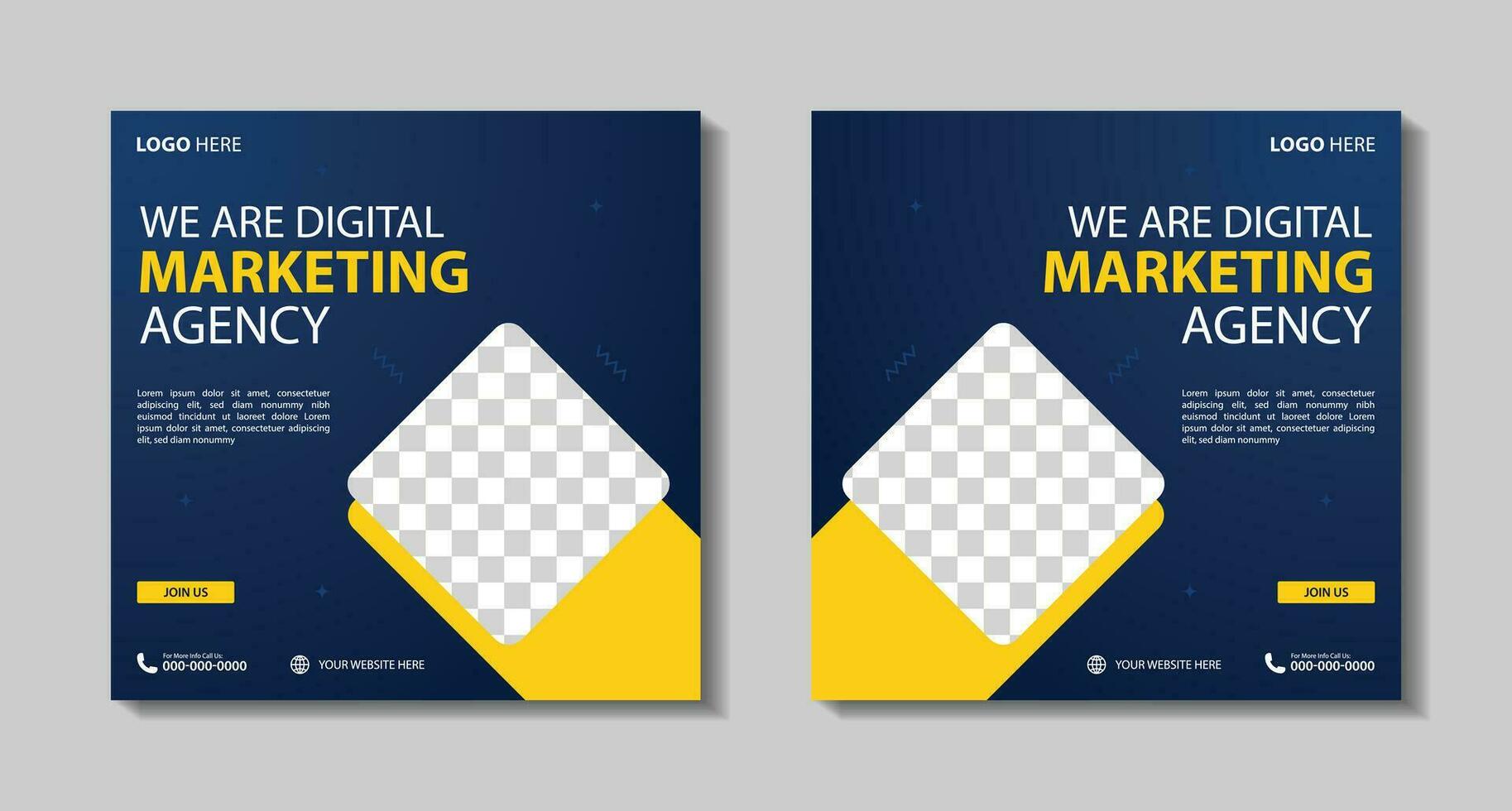 Marketing Agency Social Media Post, Digital Marketing Web Banner, Corporate Square Flyer Template. Vector illustration with Space to add pictures minimal and modern design.