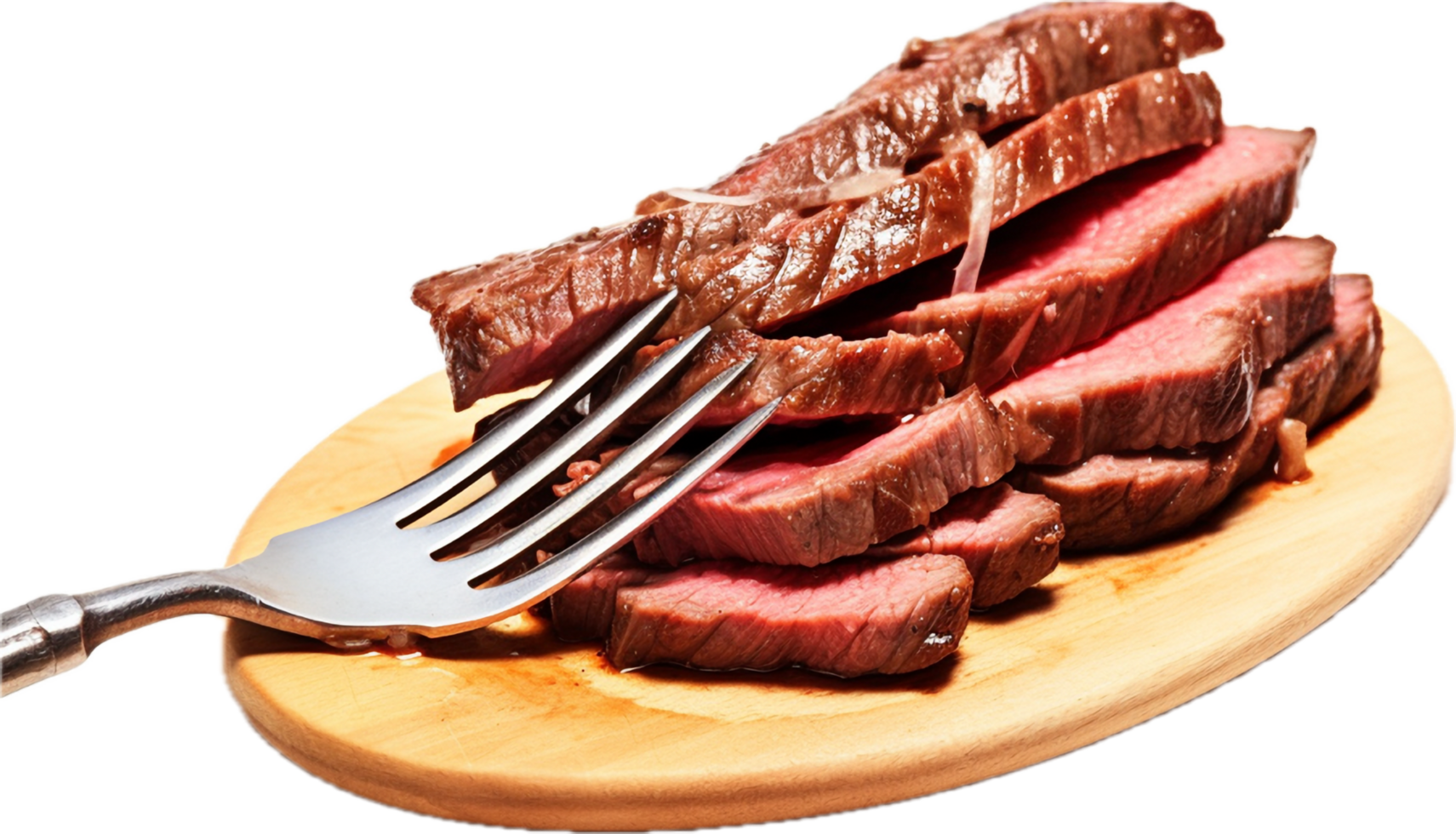 ai gegenereerd plakjes van rundvlees steak Aan een frok PNG