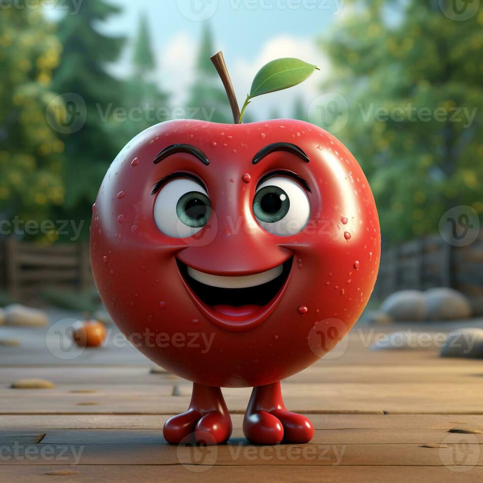 AI generated 3d cartoon realistic cute apple fruit photo