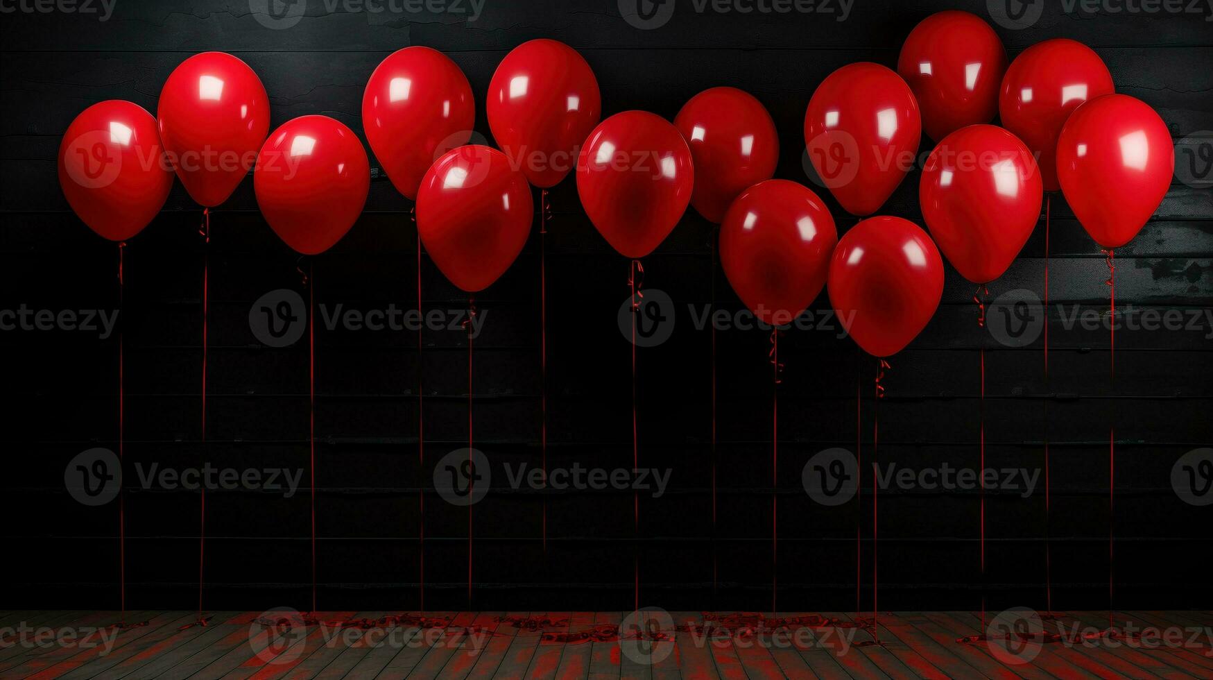 Helium balloons red on black wood wall ai generated banner background copy space photo
