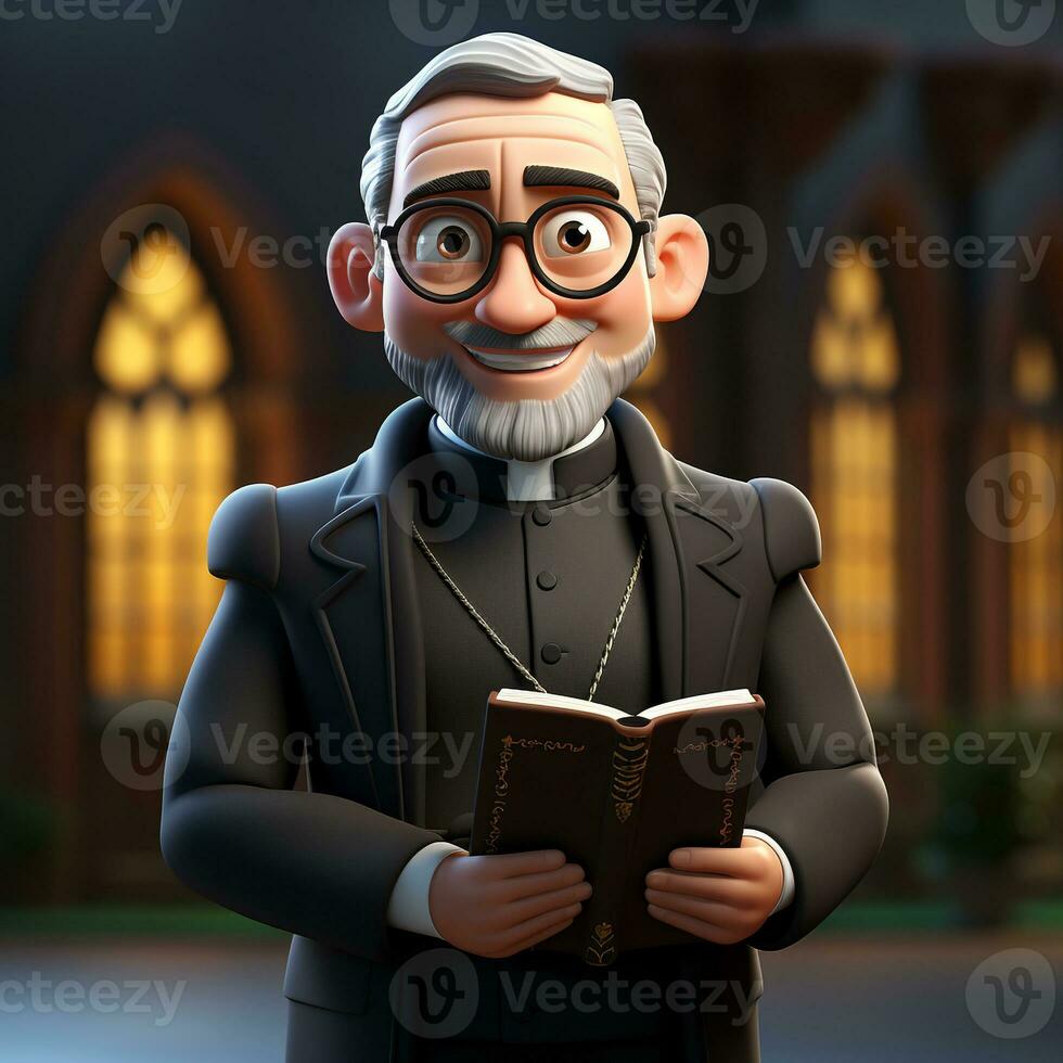 AI generated 3d cartoon of a full body priest photo