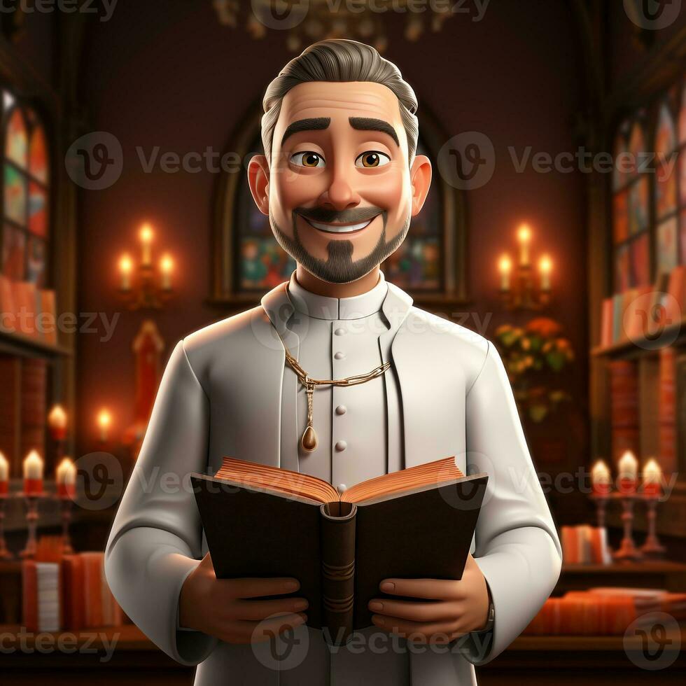 AI generated 3d cartoon of a full body priest photo