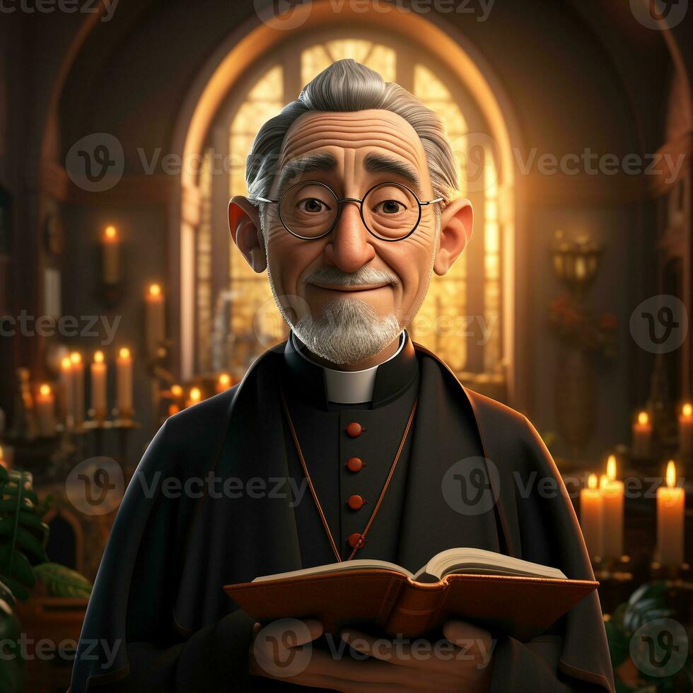 AI generated 3d cartoon of a full body priest photo