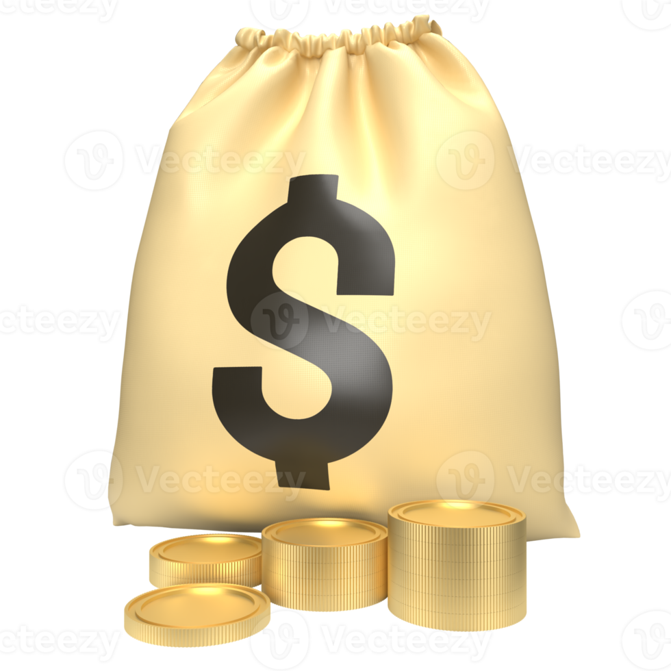 The Money Bag and gold coins for Business concept 3d rendering. png