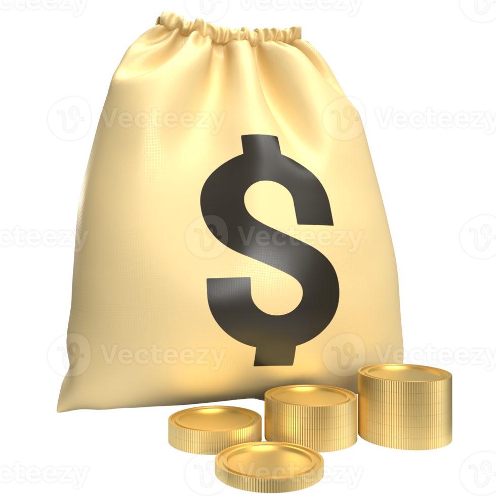 The Money Bag and gold coins for Business concept 3d rendering. png