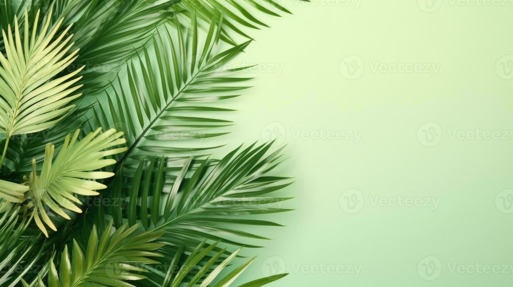 Summer tropical composition with green palm leaves. Generative AI photo