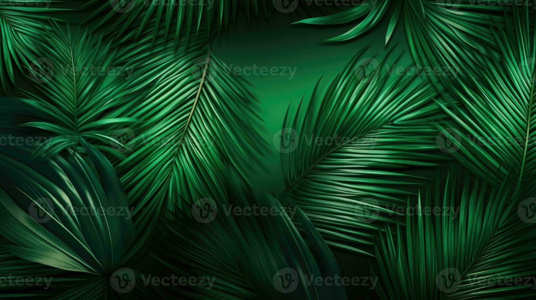 Summer tropical composition with green palm leaves. Generative AI photo