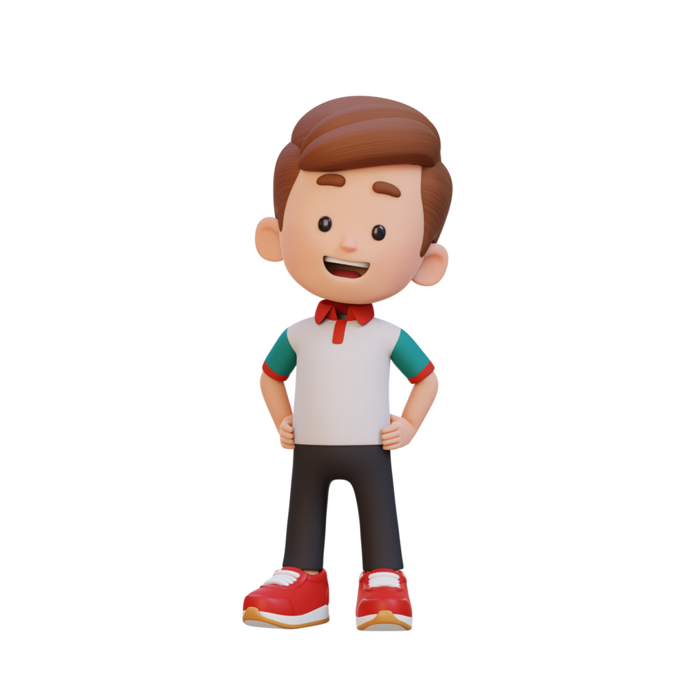 3D cute kid character in confident pose hand on hip png