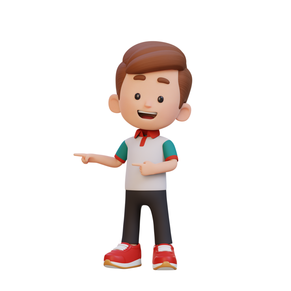 3D cute kid pointing hand to the side png