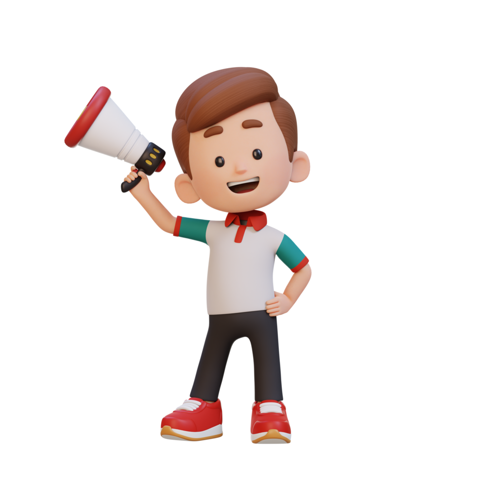 3D cute kid Character Holding a Megaphone png