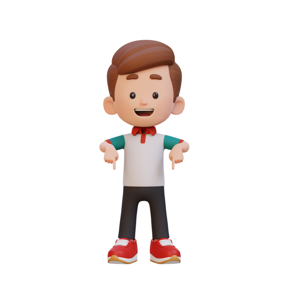 3D cute kid pointing hand to bottom png