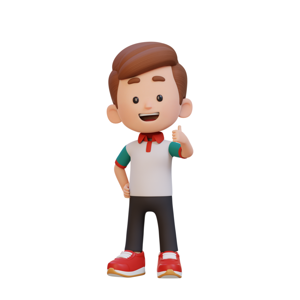 3D kid character give a thumb up with cute happy face png