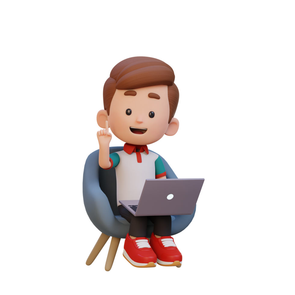 3D kid Character working on a Laptop png