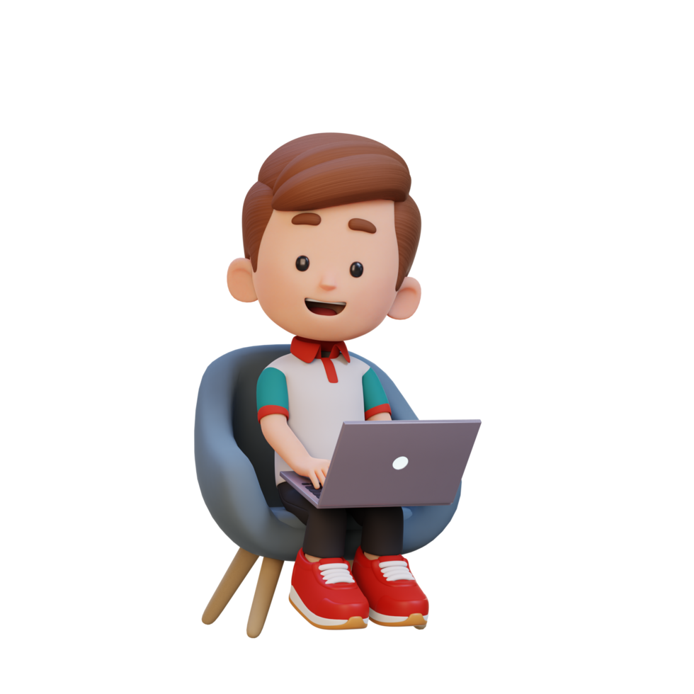3D kid Character working on a Laptop png