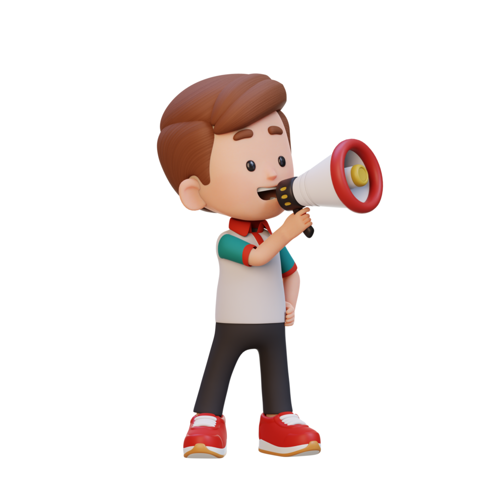 3D cute kid Character talking on Megaphone png