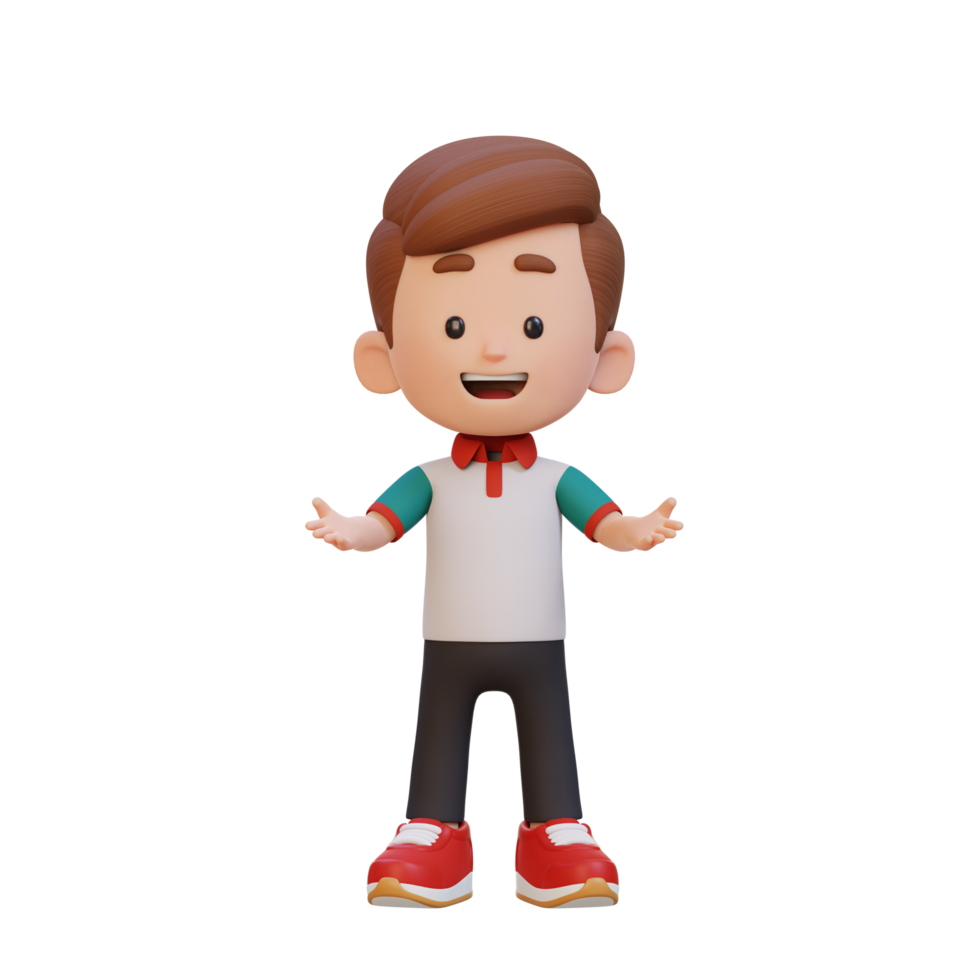 3D kid character in talking and explaining pose png