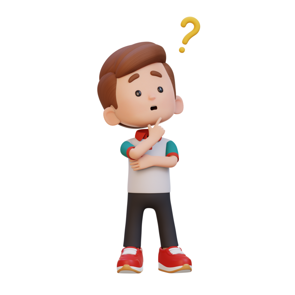 3D cute kid thinking clueless png