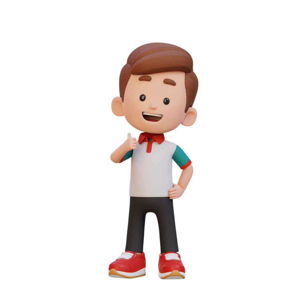 3D kid character give a thumb up with cute happy face png