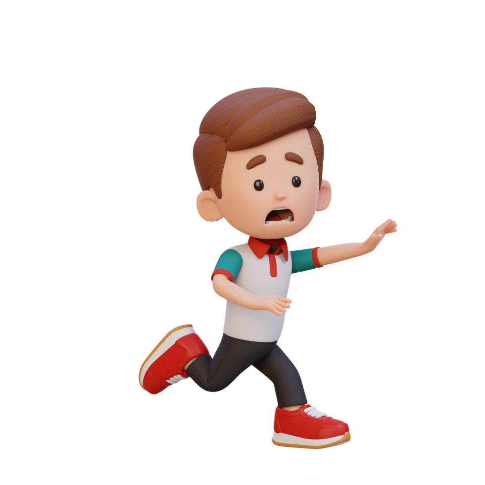 3D cute boy scary run png