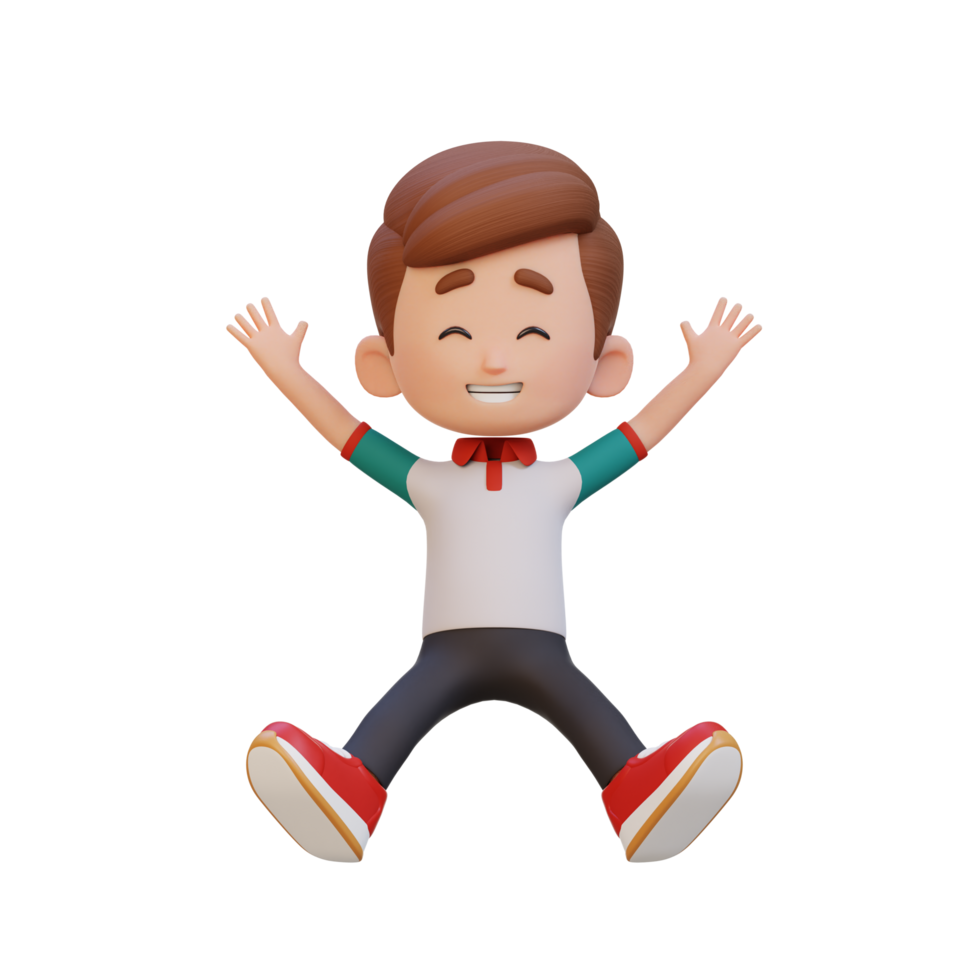 3D cute boy in jumping pose png