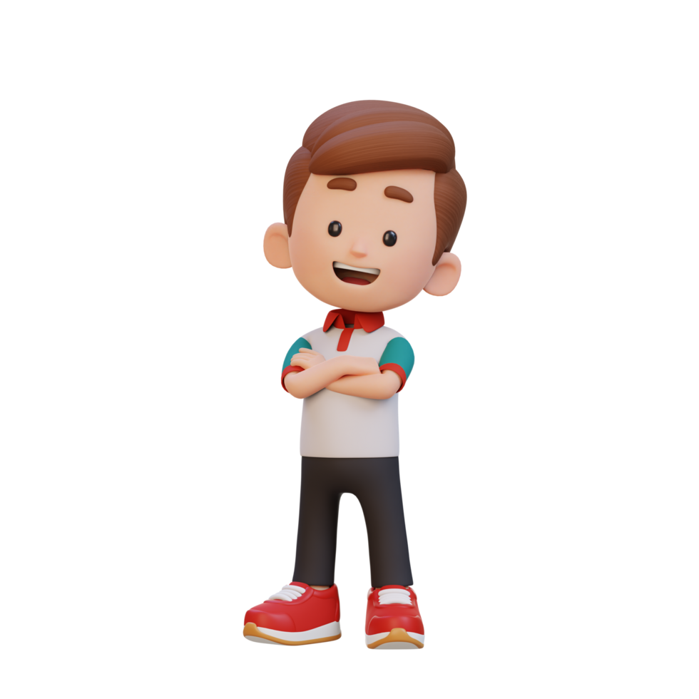 3D cute kid character in confident pose crossed hand png