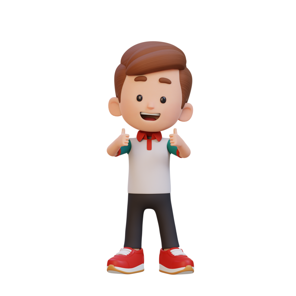 3D kid character give a thumbs up with cute happy face png