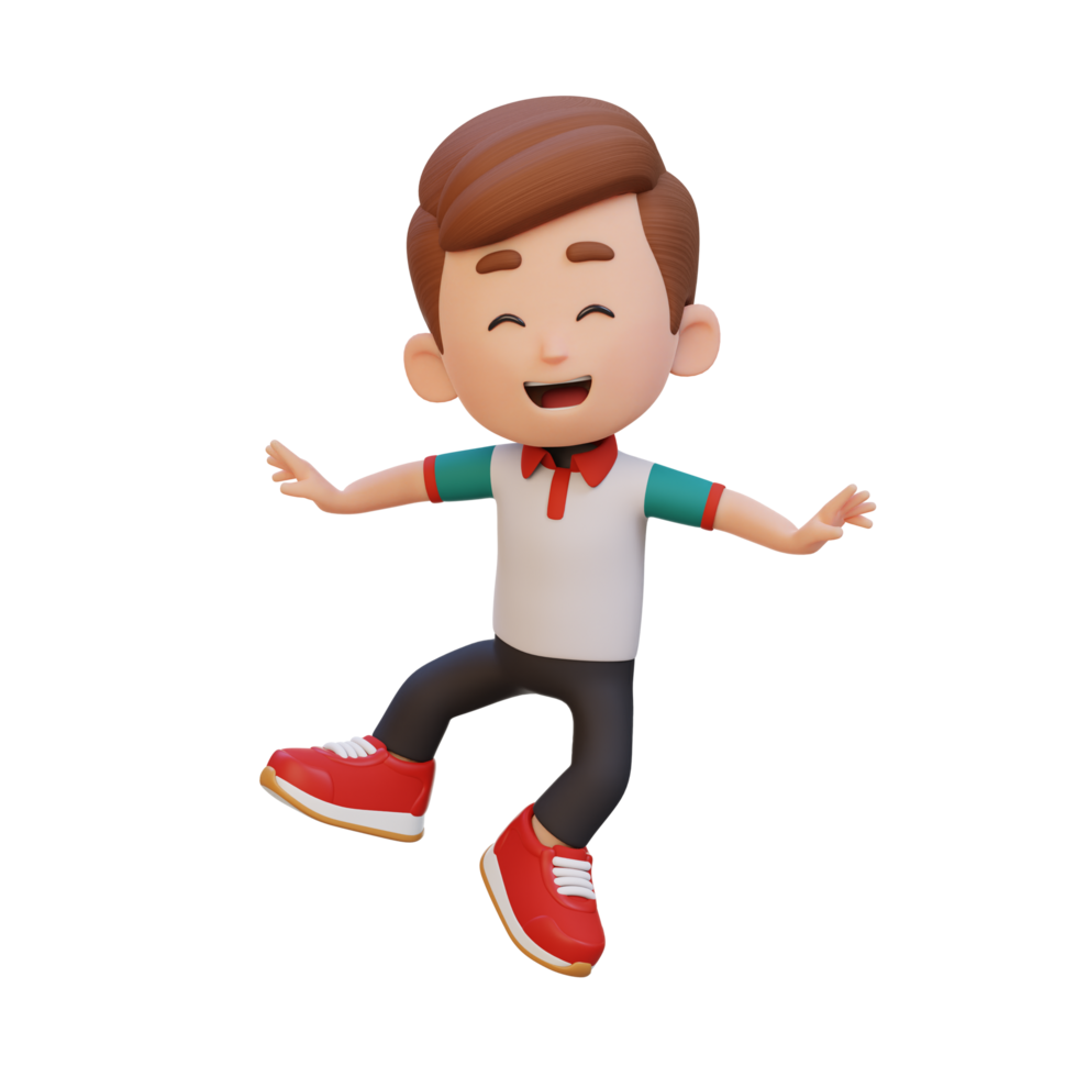 3D cute boy in jumping pose png