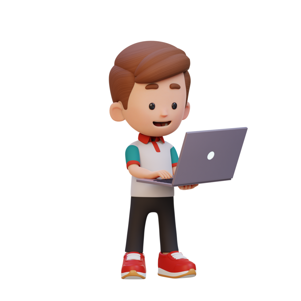 3D kid Character working on a Laptop png