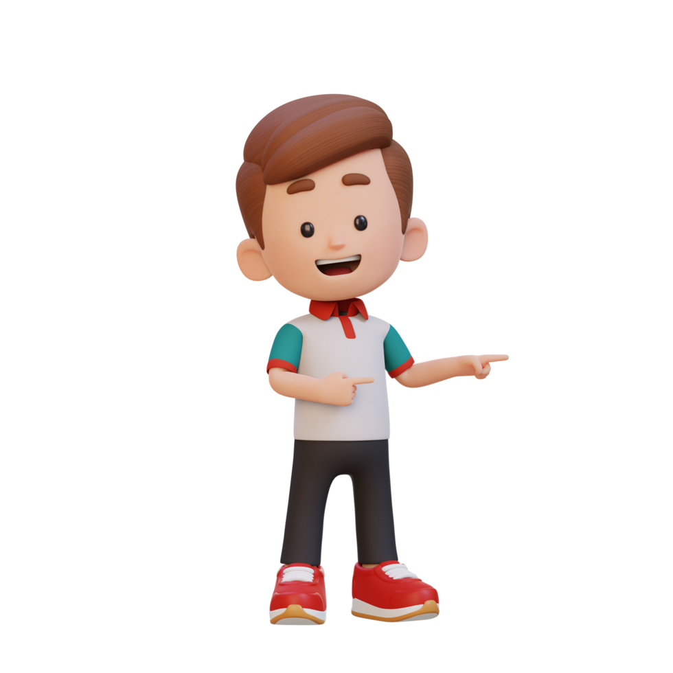 3D cute kid pointing hand to the side png