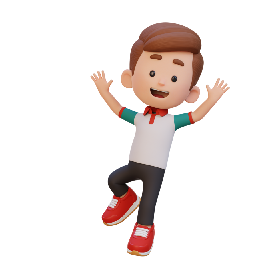 3D cute boy in jumping pose png