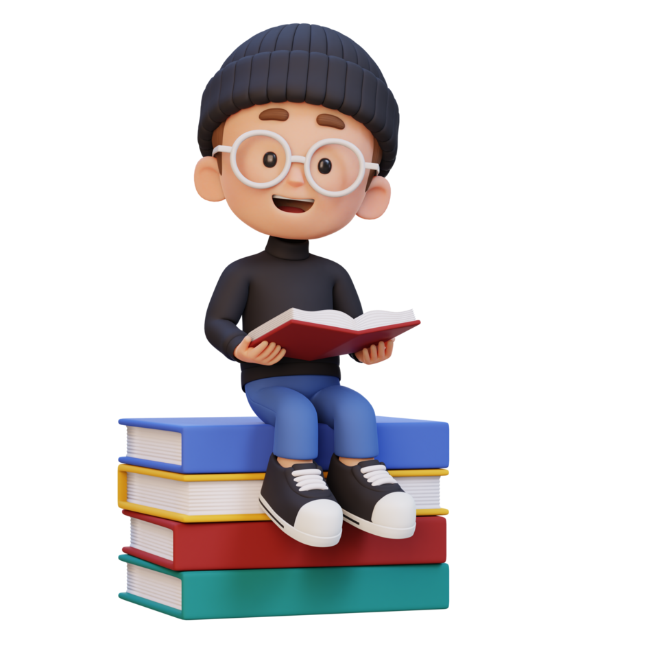 3d gelukkig kind karakter lezing boek png