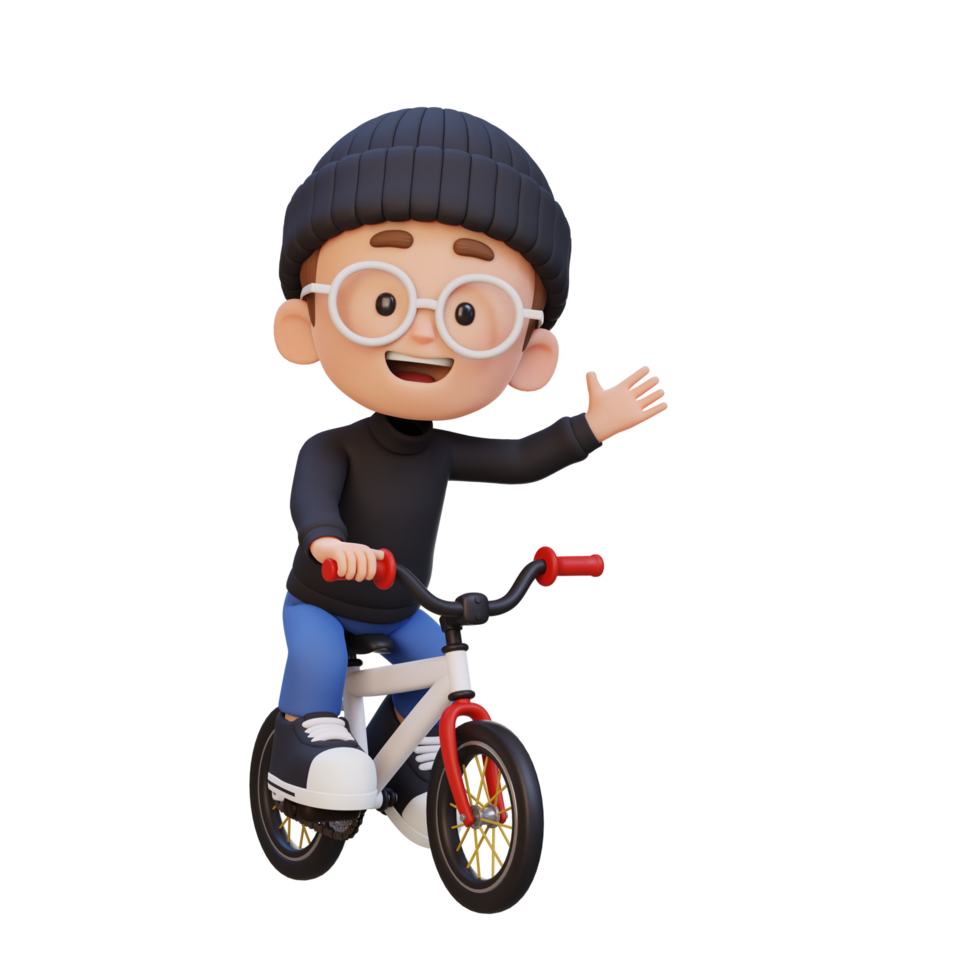 3d ragazzo personaggio cavalcata bicicletta partire per scuola png