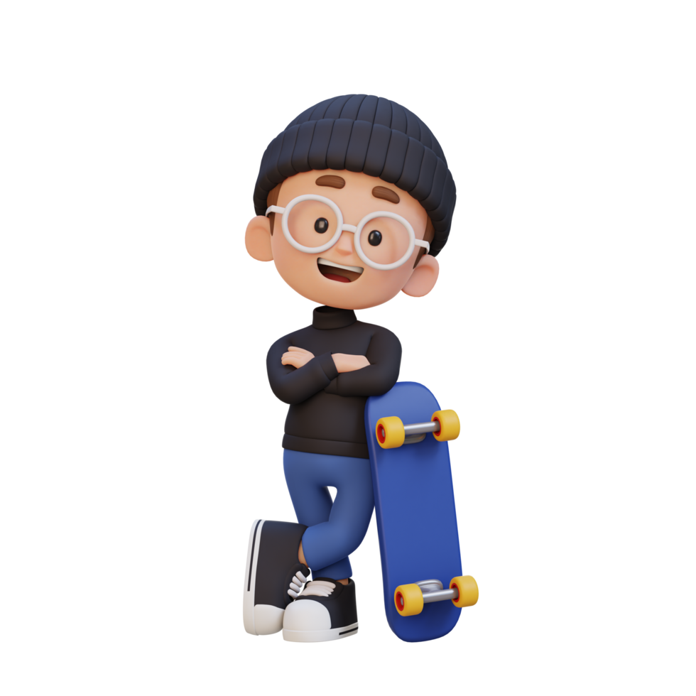 3D kid character ride skateboard png