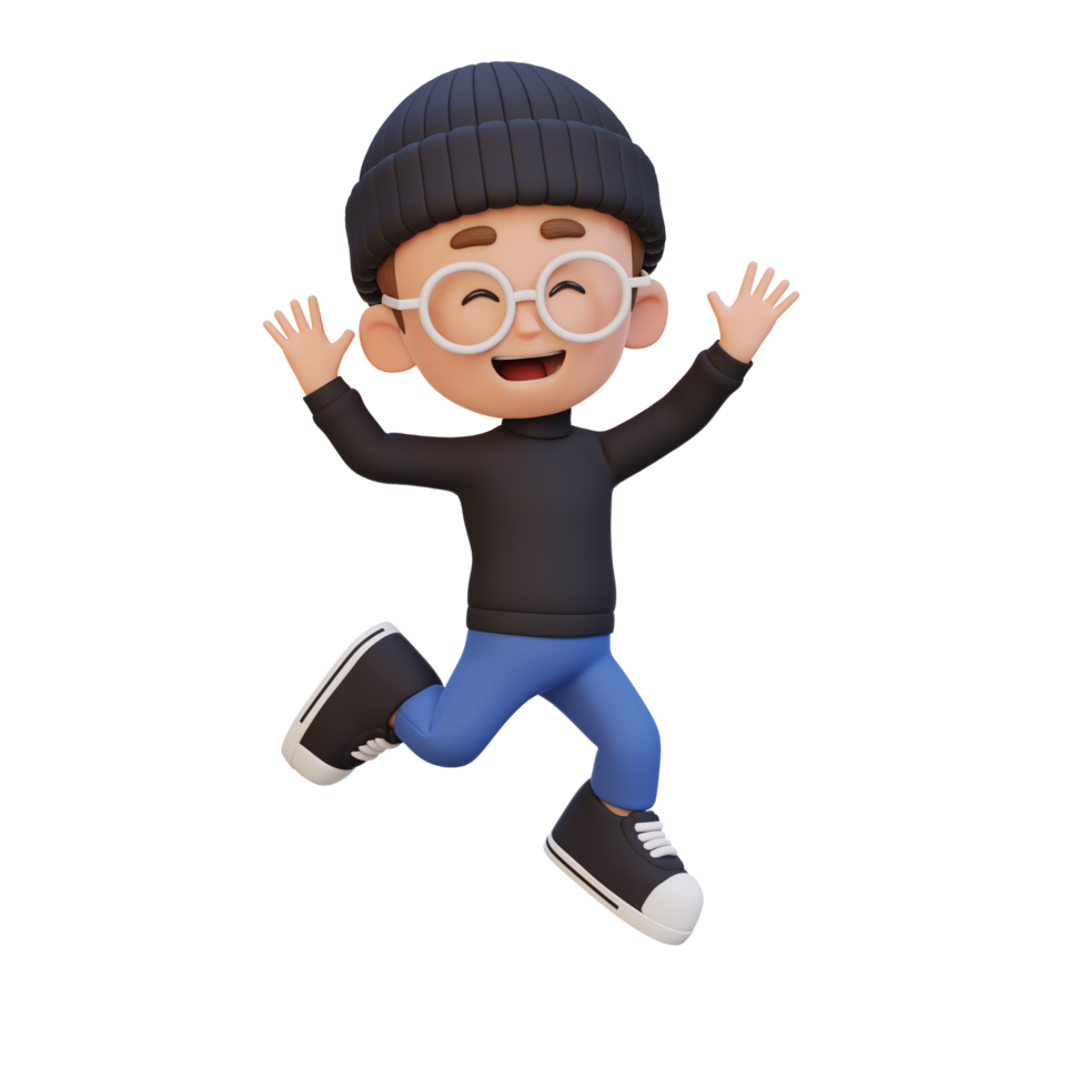 3D cute boy in jumping pose png