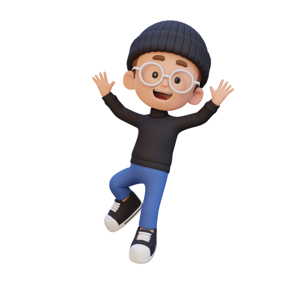 3D cute boy in jumping pose png